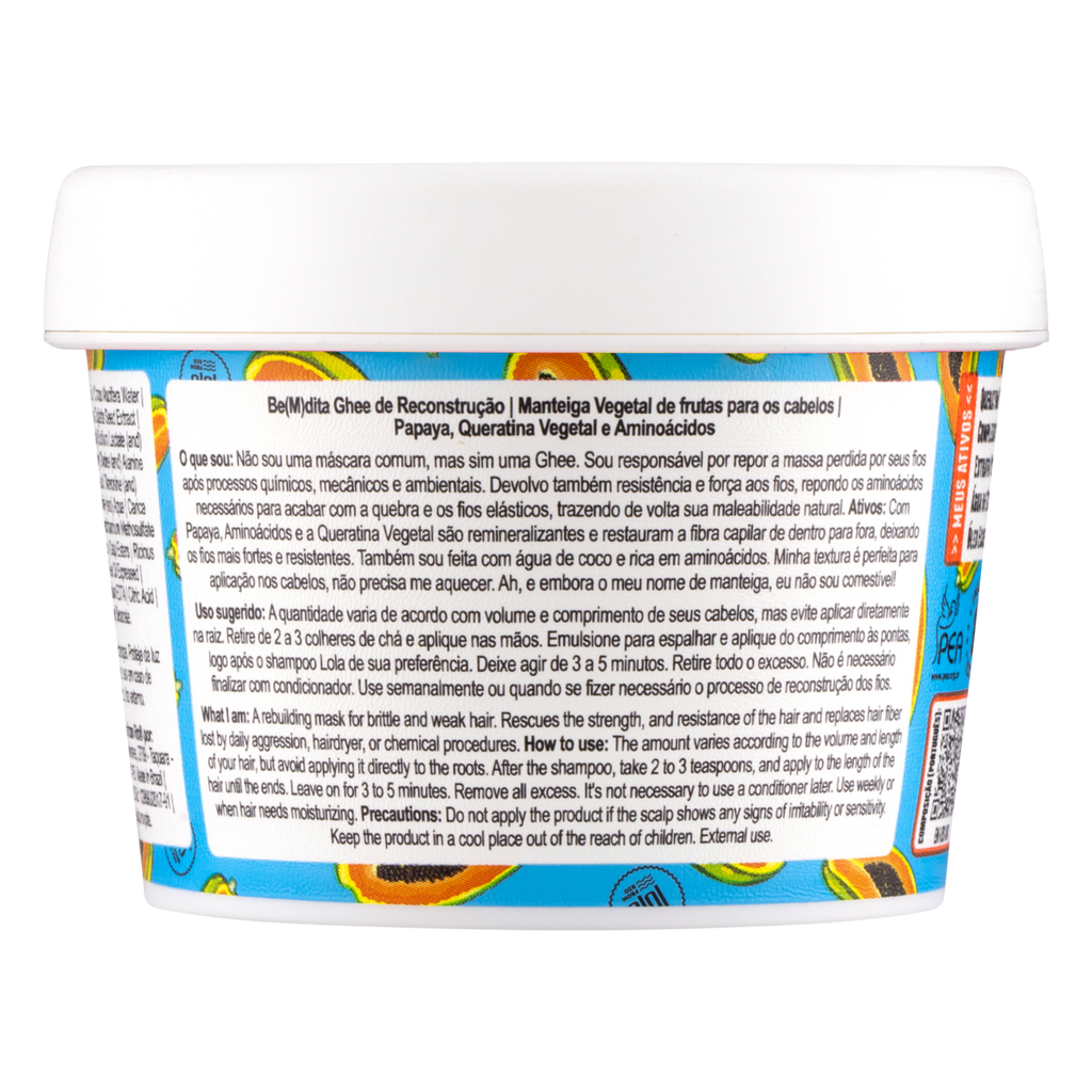 Lola Cosmetics Bemdita Ghee - Máscara Reconstrução Papaya e Queratina Vegetal 100g