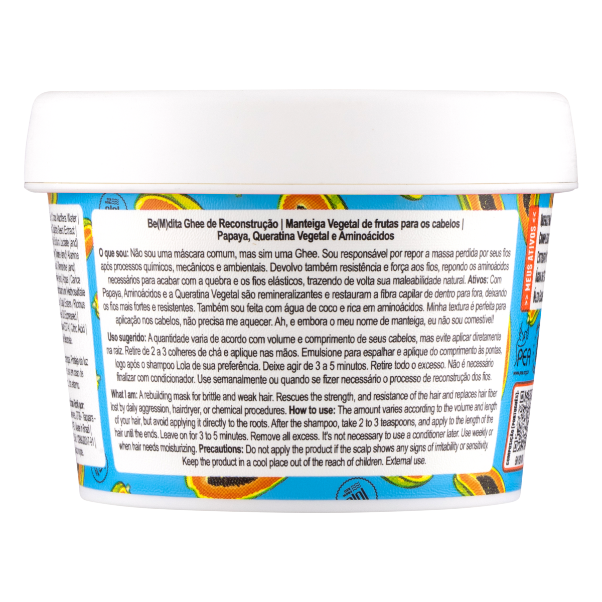 Lola Cosmetics Bemdita Ghee - Máscara Reconstrução Papaya e Queratina Vegetal 100g