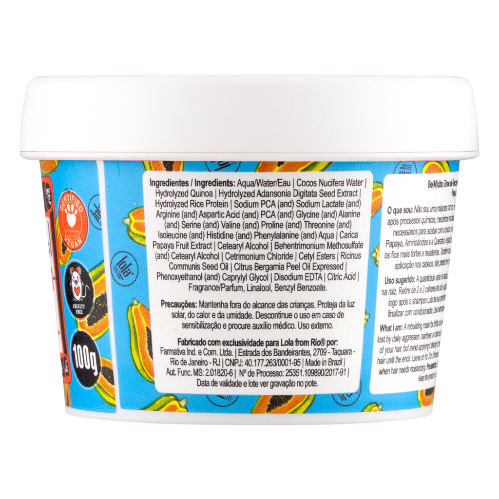Lola Cosmetics Bemdita Ghee - Máscara Reconstrução Papaya e Queratina Vegetal 100g