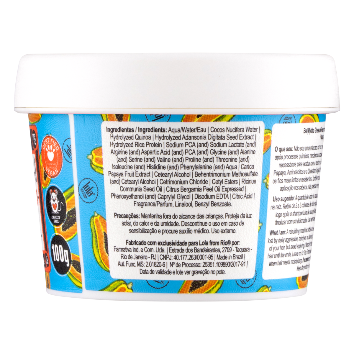 Lola Cosmetics Bemdita Ghee - Máscara Reconstrução Papaya e Queratina Vegetal 100g