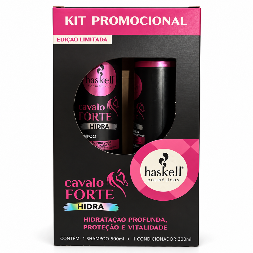 Confezione frontale kit Haskell Cavalo Forte Hidra shampoo 500 ml e balsamo 300 ml