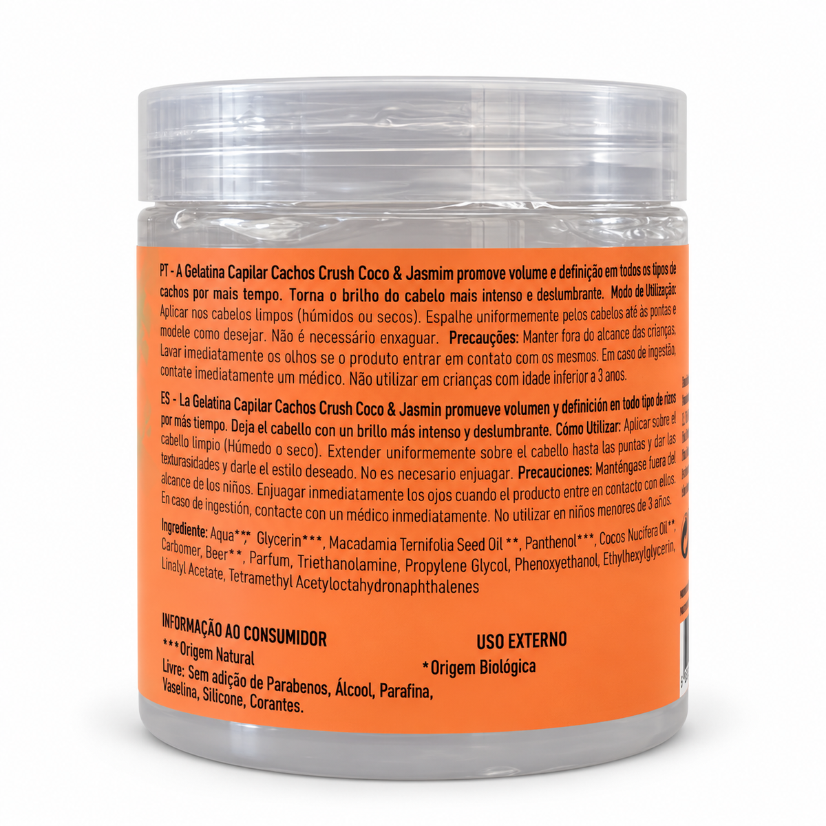 Gelatina capillare Real Natura Cachos Crush Coco e Jasmim 500 ml, confezione retro