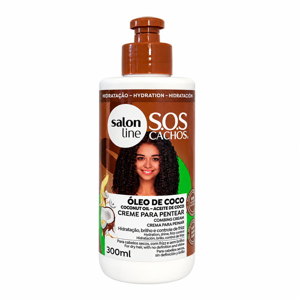 Salon Line SOS Cachos Creme para Pentear Óleo de Coco 300 ml, fronte